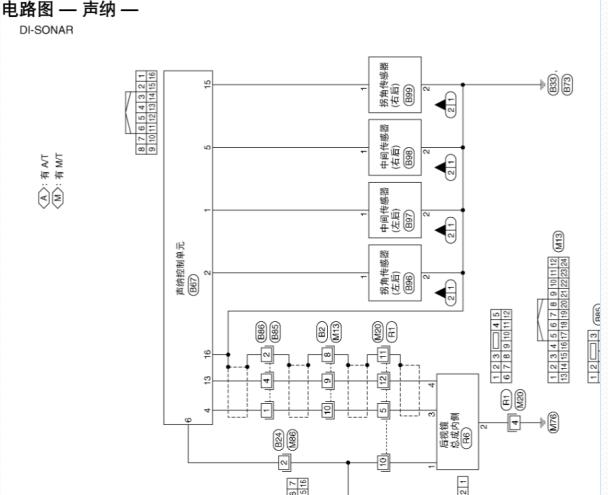 2007年日产颐达倒车雷达电路图