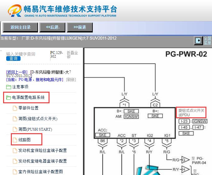 2011-2012年东风裕隆大7 SUV一键启动开关电路图