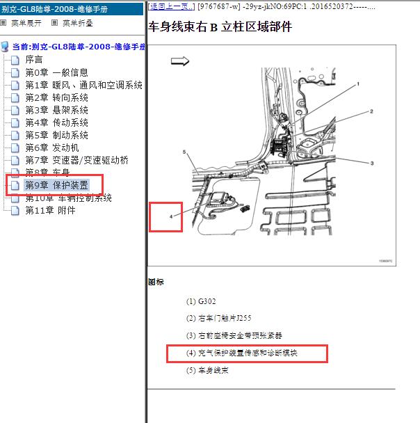 2008年别克GL8陆尊气囊模块安装位置.
