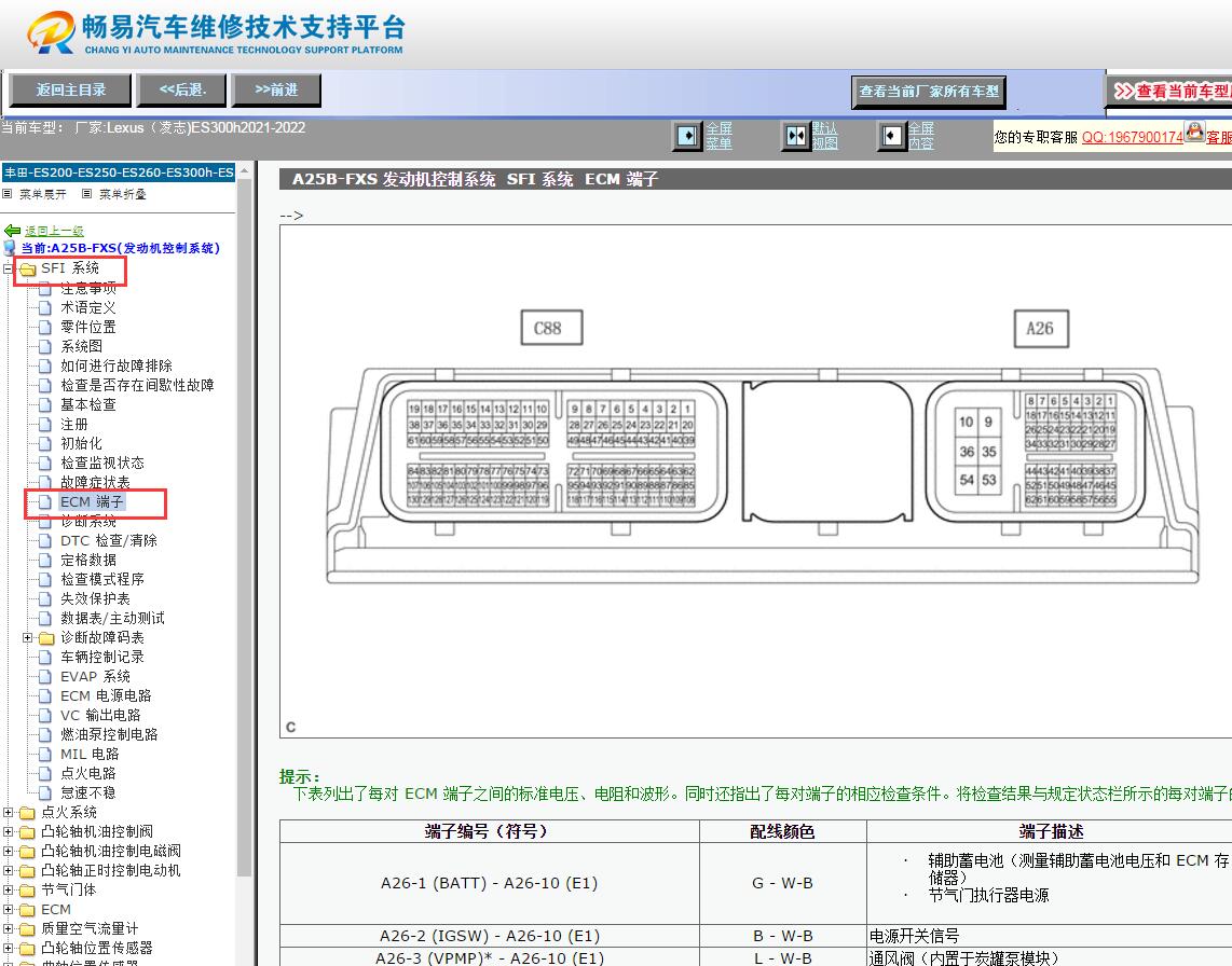2021-2022年雷克萨斯ES300h发动机针脚资料