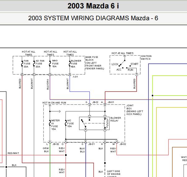 2003年马自达6空调压缩机电路图