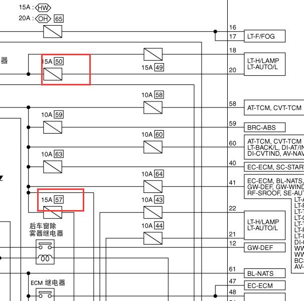 2009年日产轩逸机舱保险电路图