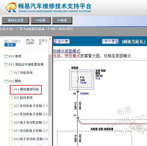 2021年福特猛禽F150数据通讯电路图
