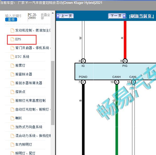 2021年丰田皇冠陆放混动 动力转向电路图