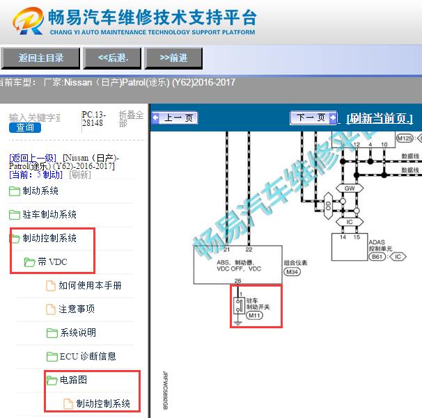 2017年日产V途乐制动开关电路图