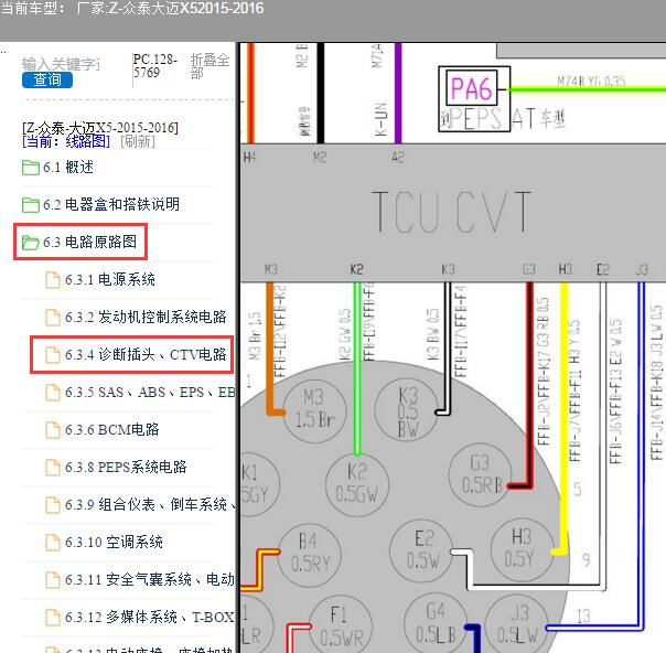 2016年众泰大迈X5变速箱电路图