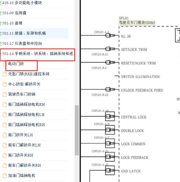 2011-2013年福特蒙迪欧驾驶员车门模块电路图