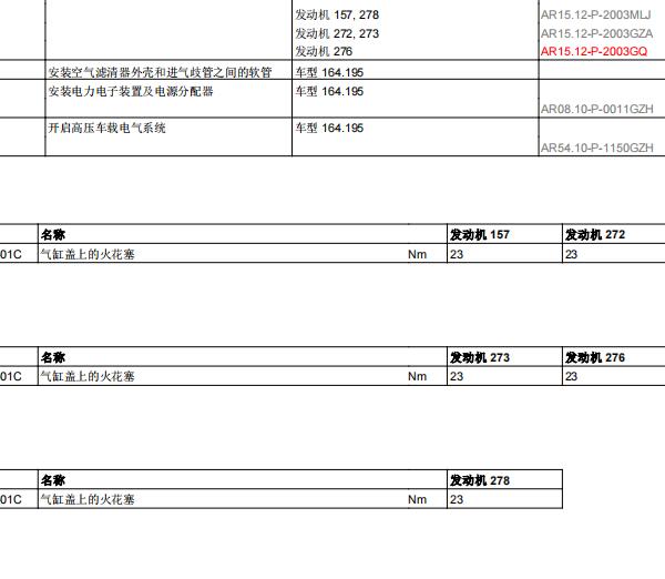 2016年奔驰GLE400火花塞扭矩