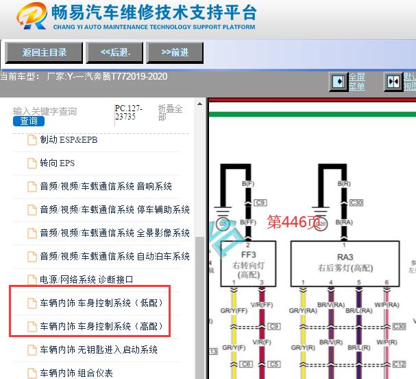 2019-2020年一汽奔腾T77转向灯电路图