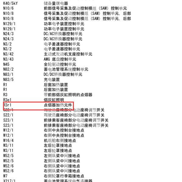 2017年奔驰GLC260点烟器保险电路图