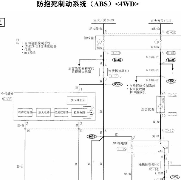 2004年三菱帕杰罗ABS电路图