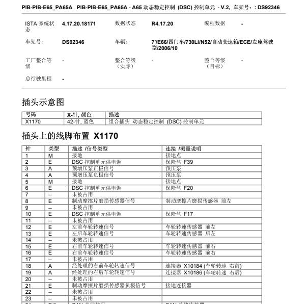 2007年宝马730LI ABS针脚定义