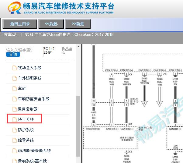 2017-2018年广汽菲克吉普自由光门锁电路图