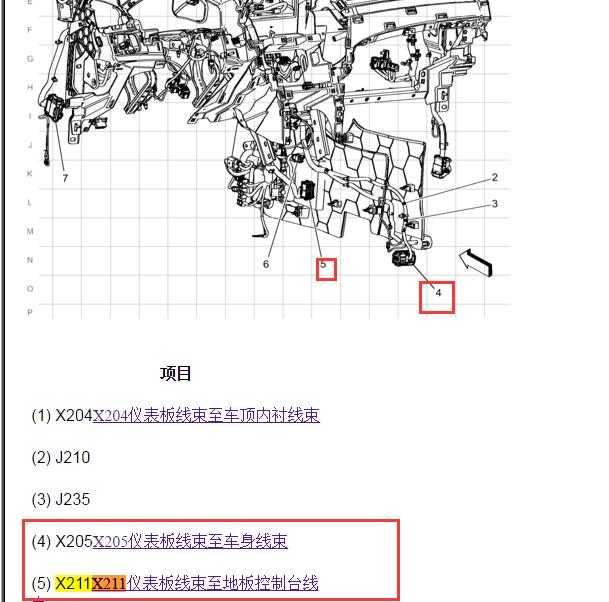 2014年凯迪拉克SRX X205 X211线束位置