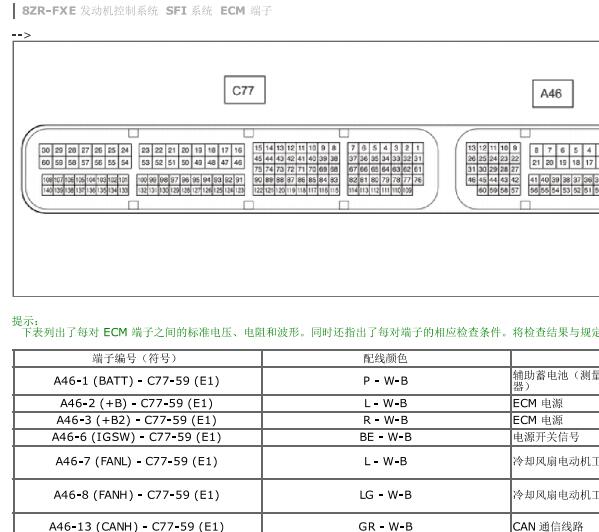 2023年丰田卡罗拉8ZR发动机针脚资料