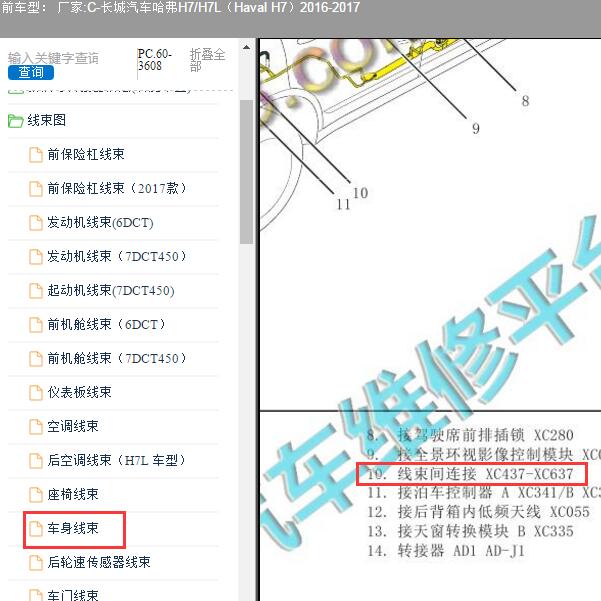 2016-2017年长城哈弗H7 XC437-XC637位置
