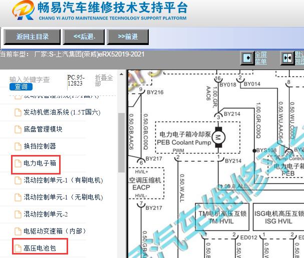 2019-2021年上汽荣威eRX5电动冷却液泵电路图