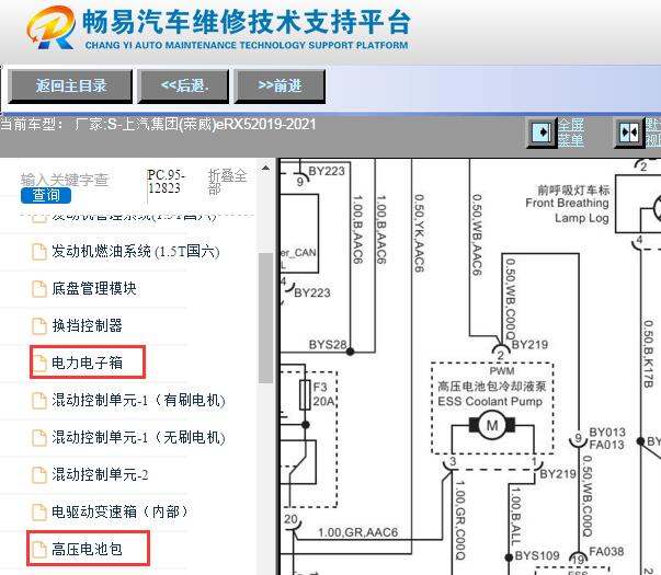 2019-2021年上汽荣威eRX5电动冷却液泵电路图