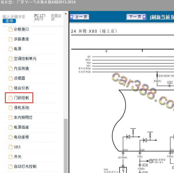 2013-2014年一汽奔腾-奔腾X80 车身电路图