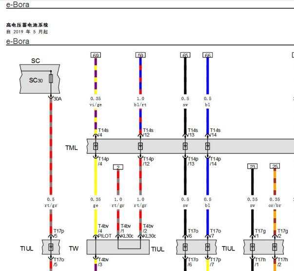 2020年大众宝来纯电电池包针脚图和电路图