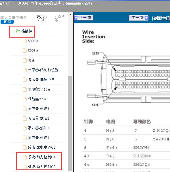 2017年广汽菲克Jeep-自由侠 发动机针脚