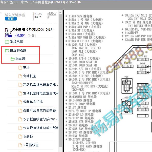 2015年丰田普拉多保险继电器位置