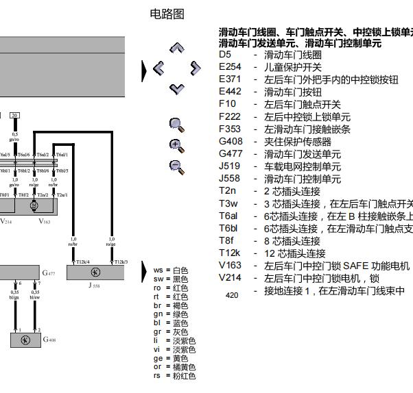 2008年大众迈特威滑动车门电路图及部件位置