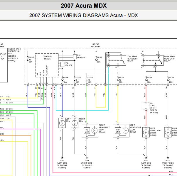 2007年讴歌MDX大灯电路图