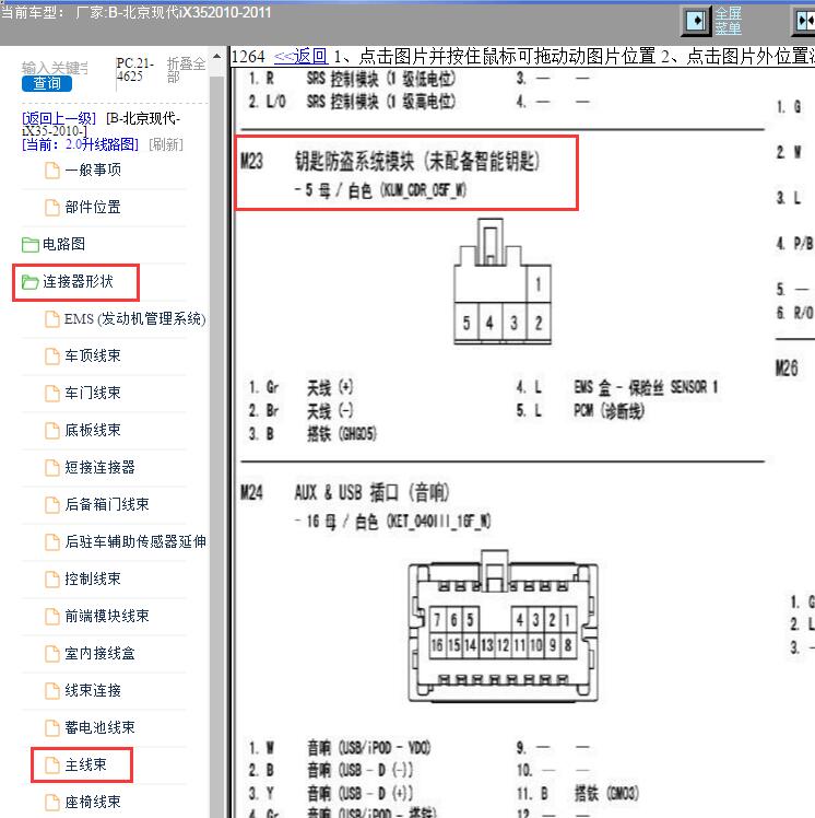 2010年现代IX35 防盗系统针脚定义