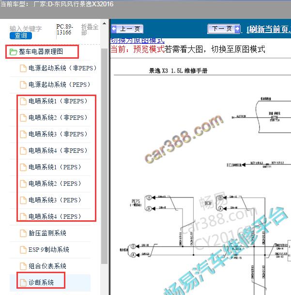 2016年东风风行景逸X3发动机和OBD电路图