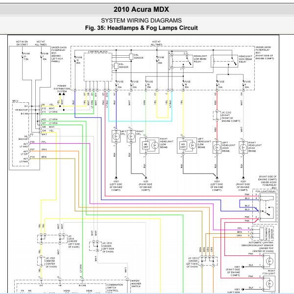 2010年讴歌MDX雾灯电路图
