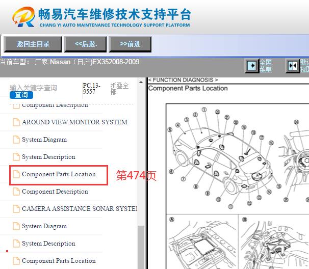 2008-2009年英菲尼迪EX35全景影像部件位置