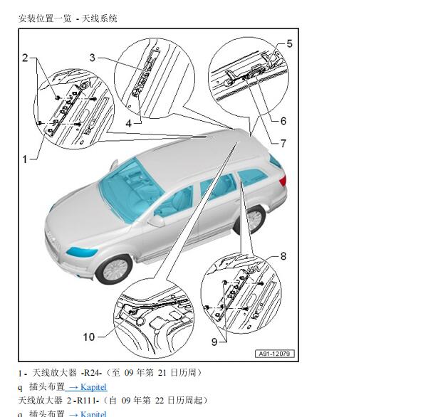 2015年奥迪Q7天线放大器位置