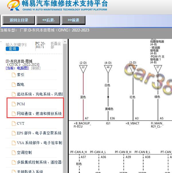 2022年本田思域发动机电路图