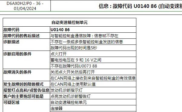 2016年标致408 U0140故障码诊断资料