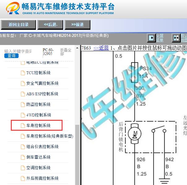 2014-2017年哈弗H6尾门锁电路图资料