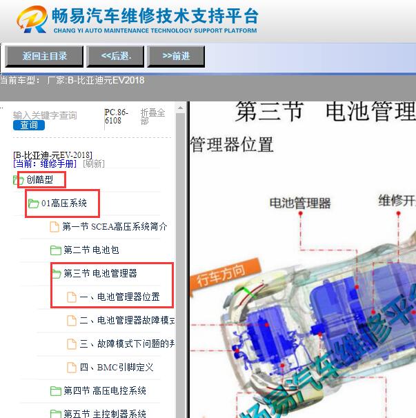2018年比亚迪元EV电池管理器位置