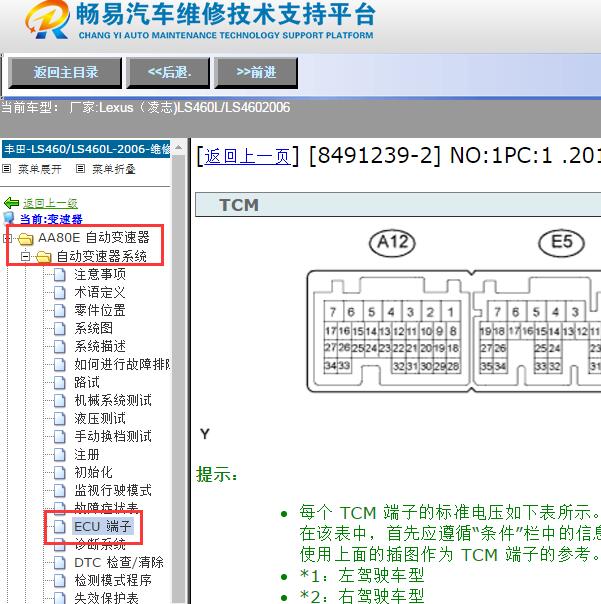 2006年雷克萨斯LS460L 变速箱针脚资料