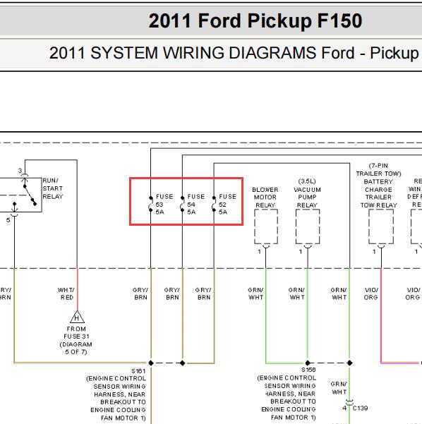 2011年福特猛禽F150保险丝电路图