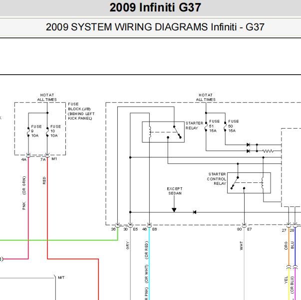 2009年英菲尼迪G37启动系统电路图