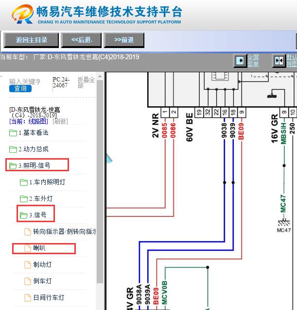 2018-2019年雪铁龙世嘉喇叭电路图资料