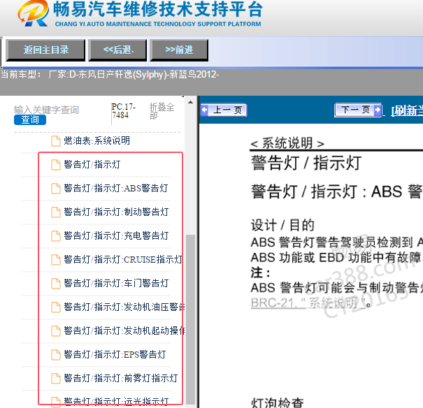2012年日产轩逸仪表灯光指示灯维修手册