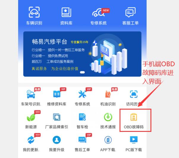 平台OBD故障码库进入界面