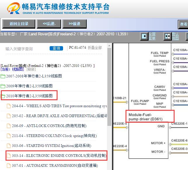 2007-2010年路虎神行者2发动机燃油泵电路图
