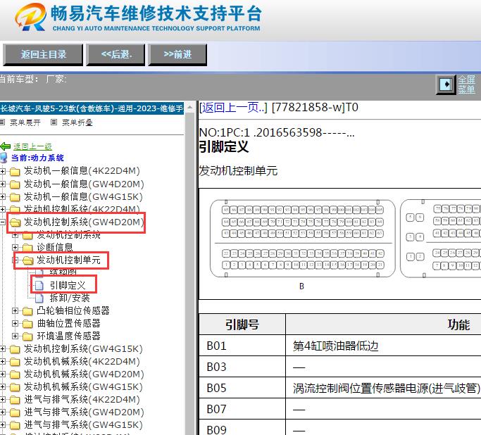 2023年长城风骏5发动机针脚资料