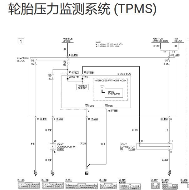 2018年三菱帕杰罗胎压电路图