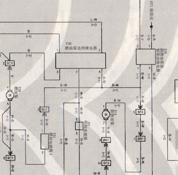 1998年丰田兰德酷路泽油泵继电器电路图