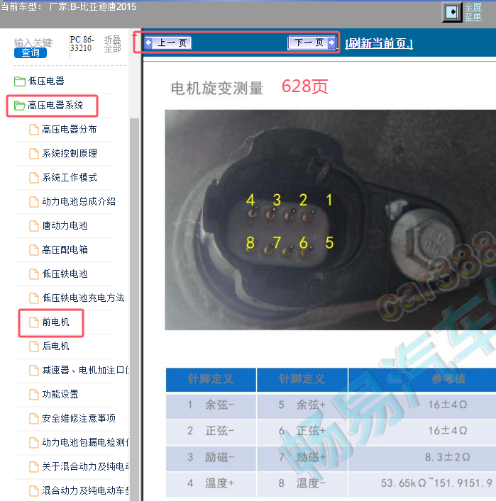 2015年比亚迪唐前电机控制器针脚定义