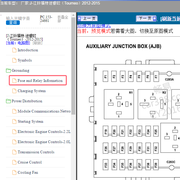 2015年福特途睿欧保险丝继电器位置和说明