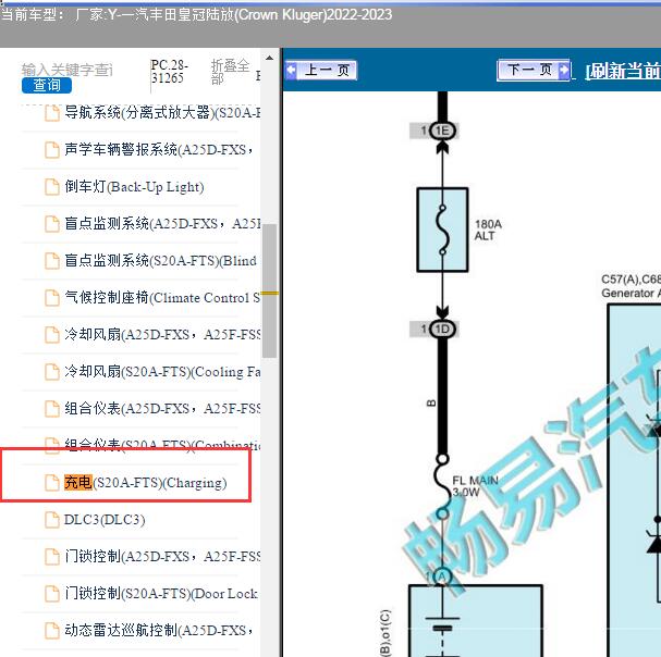 2022-2023年皇冠陆放充电系统电路图
